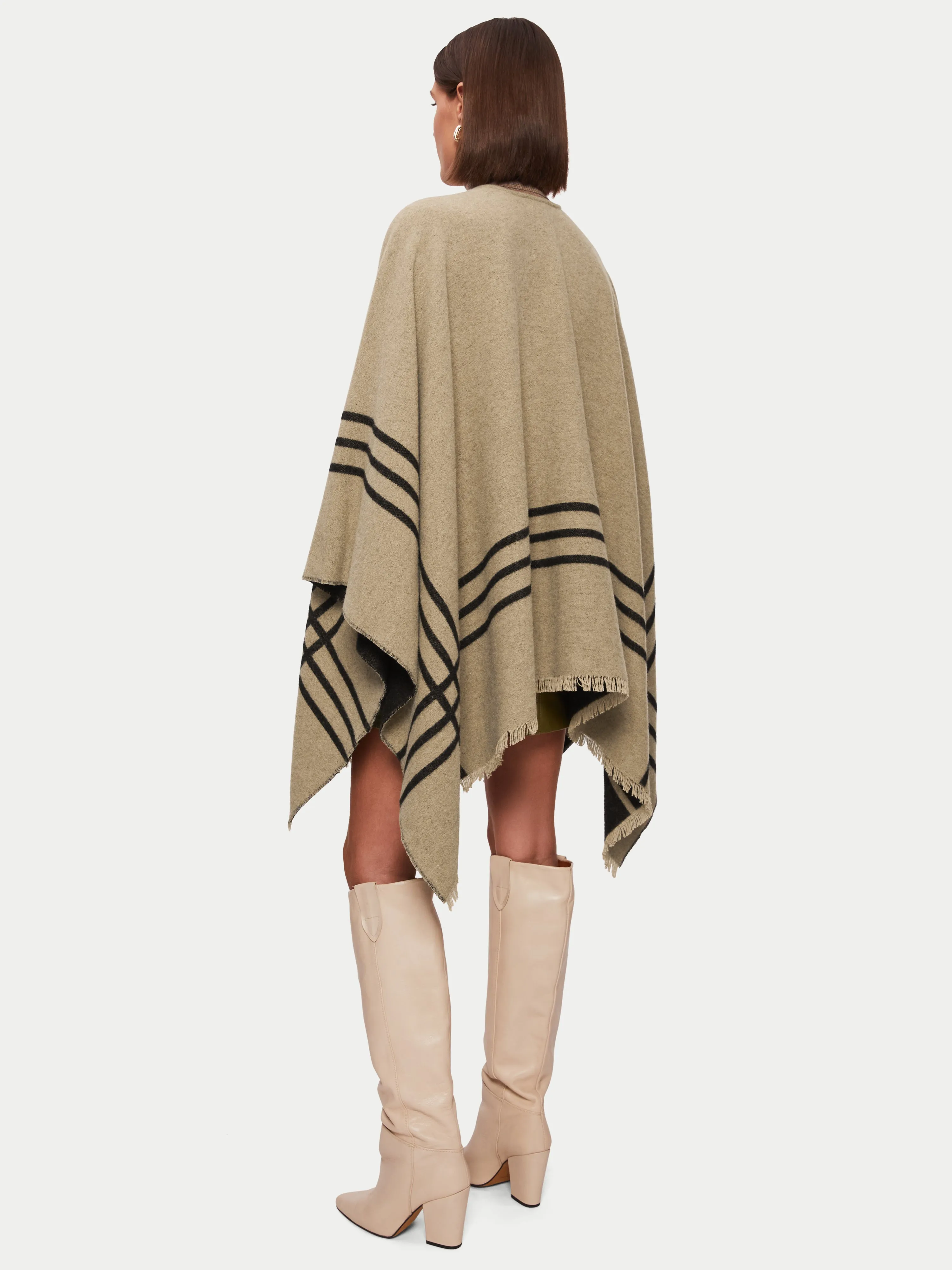 Checked Wool Blend Reversible Cape | Brown