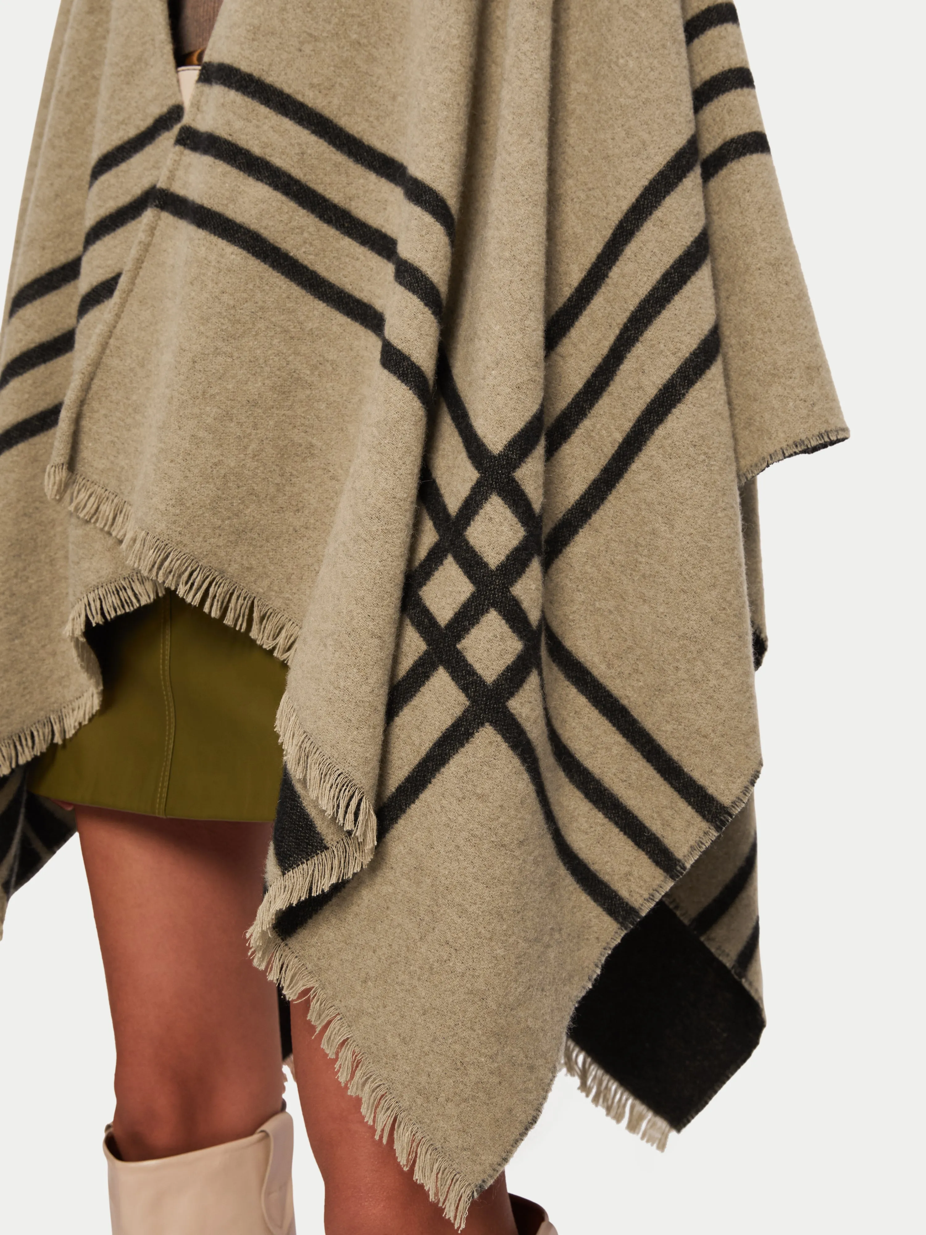 Checked Wool Blend Reversible Cape | Brown