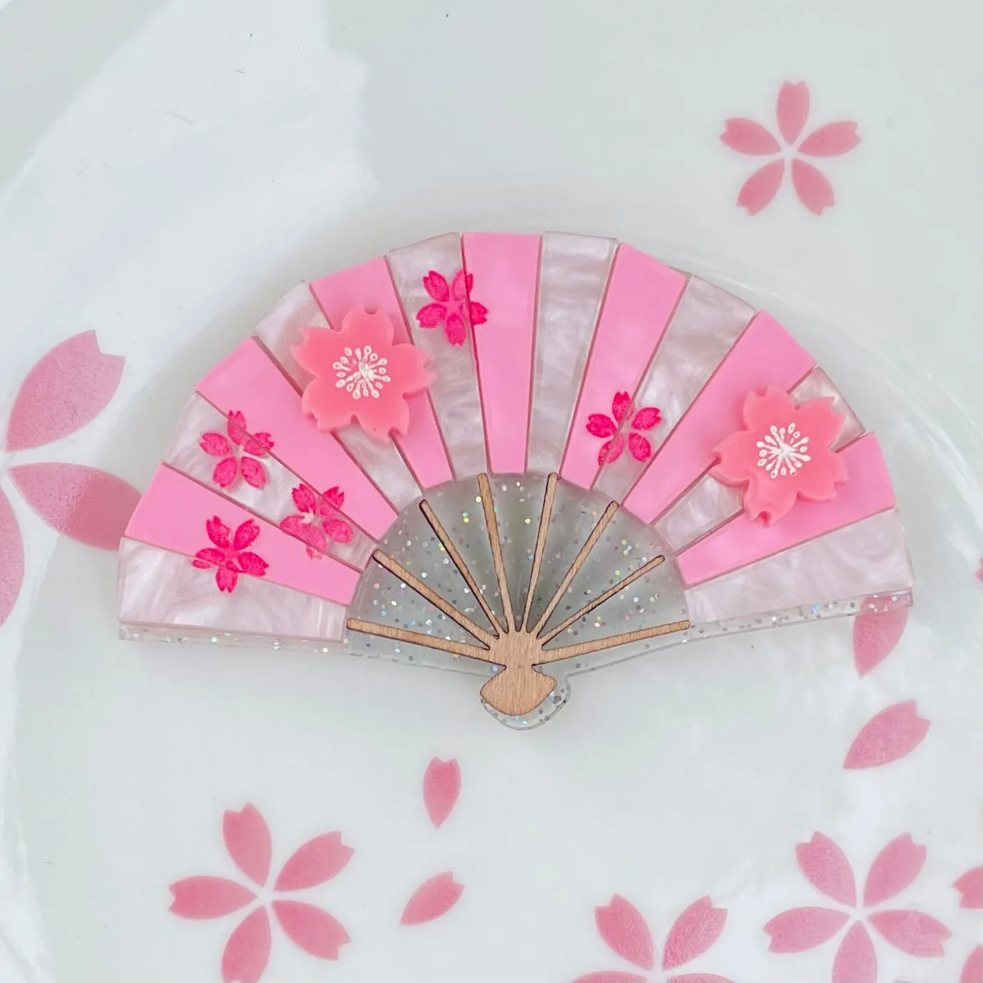 Cherry Blossom Fan - Brooch