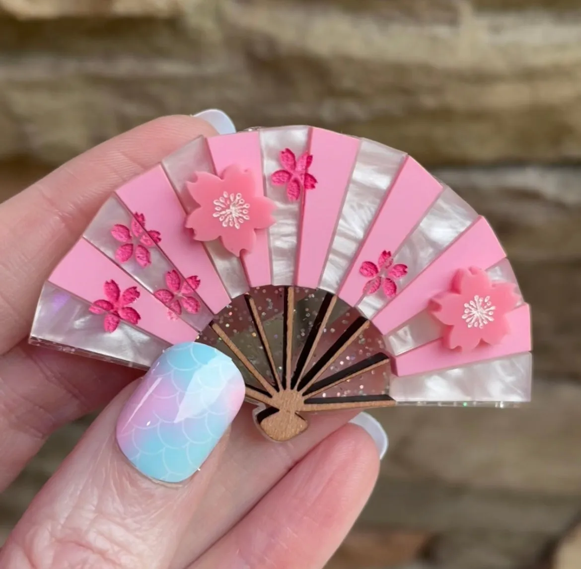 Cherry Blossom Fan - Brooch