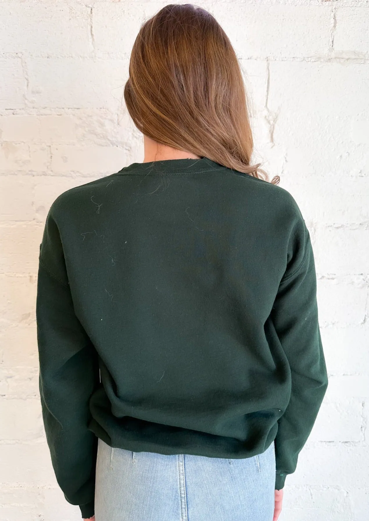 Christmas Patch Military Green Thrifted Sweatshirt