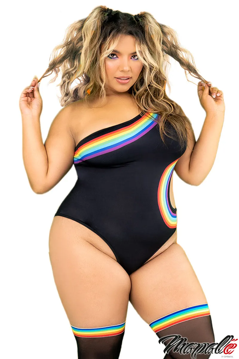 Colorful Rainbow Print Asymmetrical Teddy