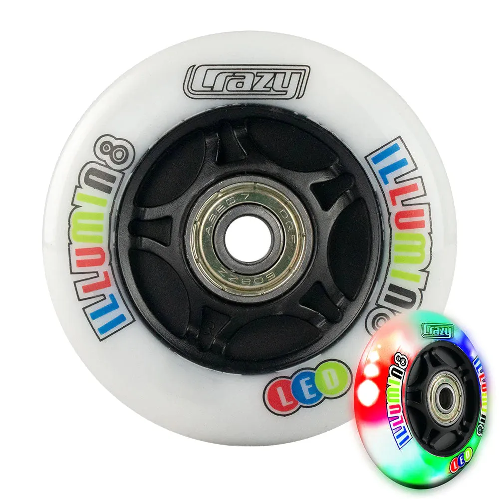 Crazy - Illumin8 Light up LED Inline Wheel - White (coloured lights)