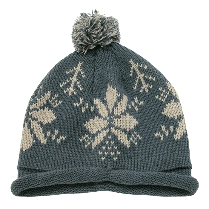 Decky 611B - Snowflake Roll Up Beanie with Pom Pom, Knit Cap