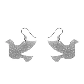 Dove Glitter Resin Drop Earrings - Silver