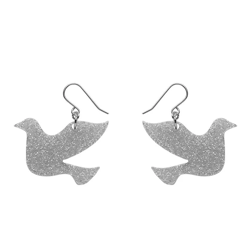 Dove Glitter Resin Drop Earrings - Silver