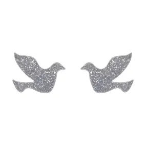 Dove Glitter Resin Stud Earrings - Silver