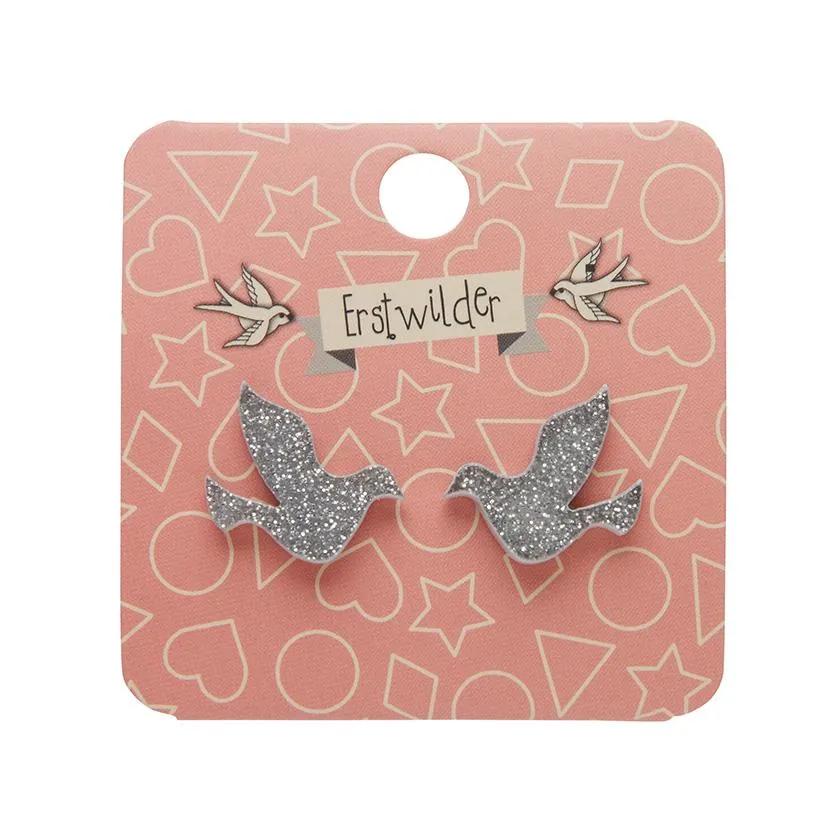 Dove Glitter Resin Stud Earrings - Silver