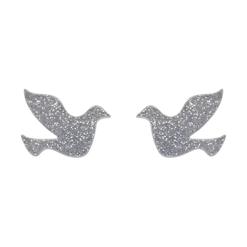 Dove Glitter Resin Stud Earrings - Silver