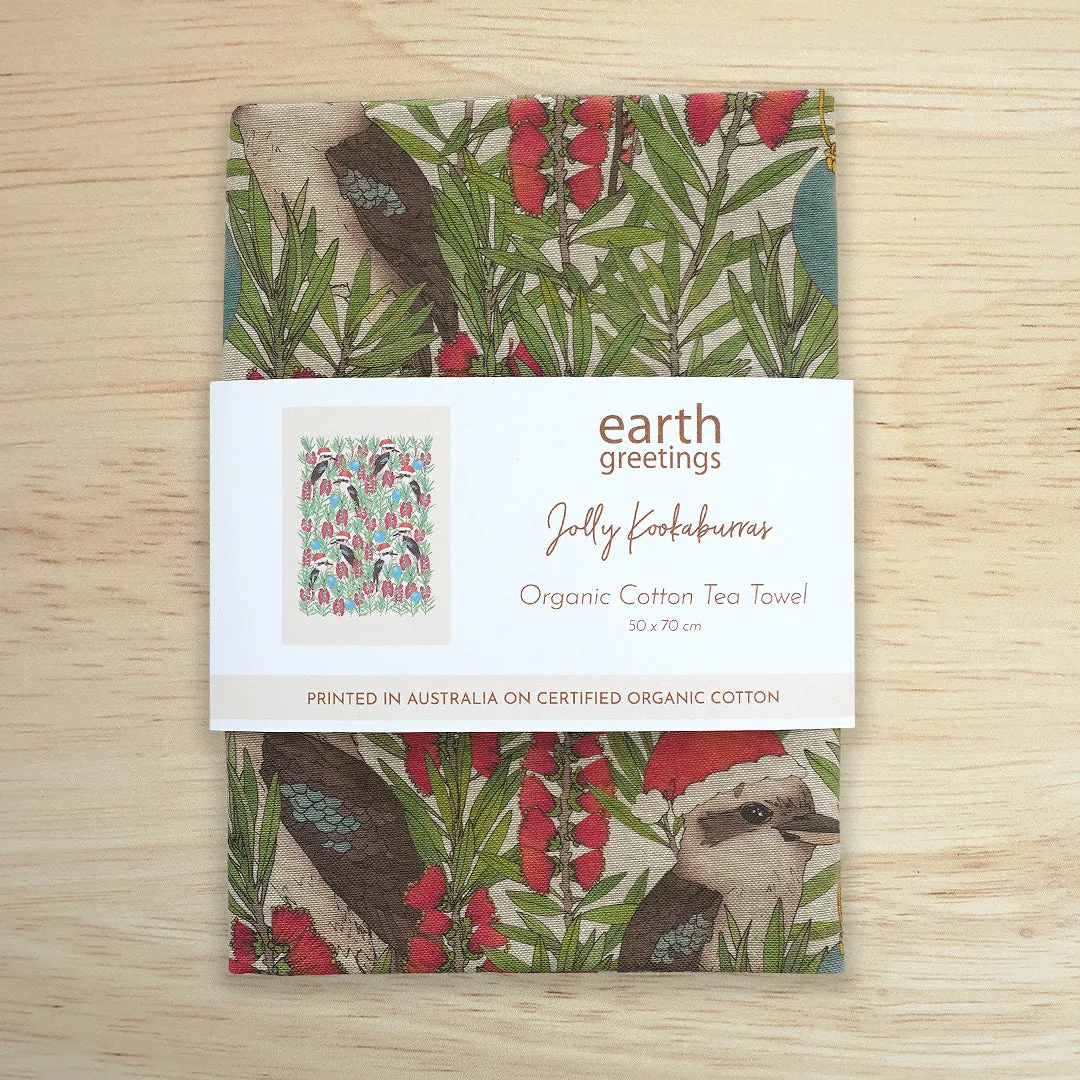 Earth Greetings Christmas Tea Towel - Jolly Kookaburras*