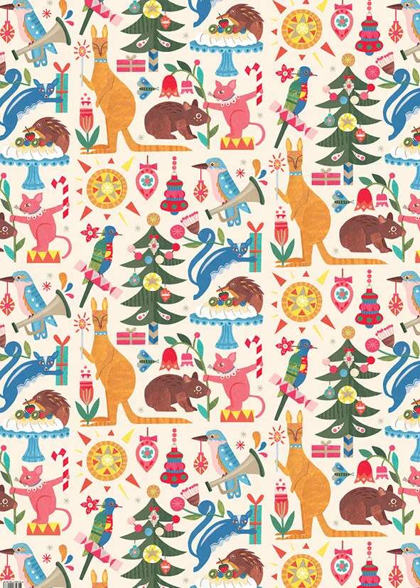 Earth Greetings Folded Wrapping Paper - Festive Fauna*