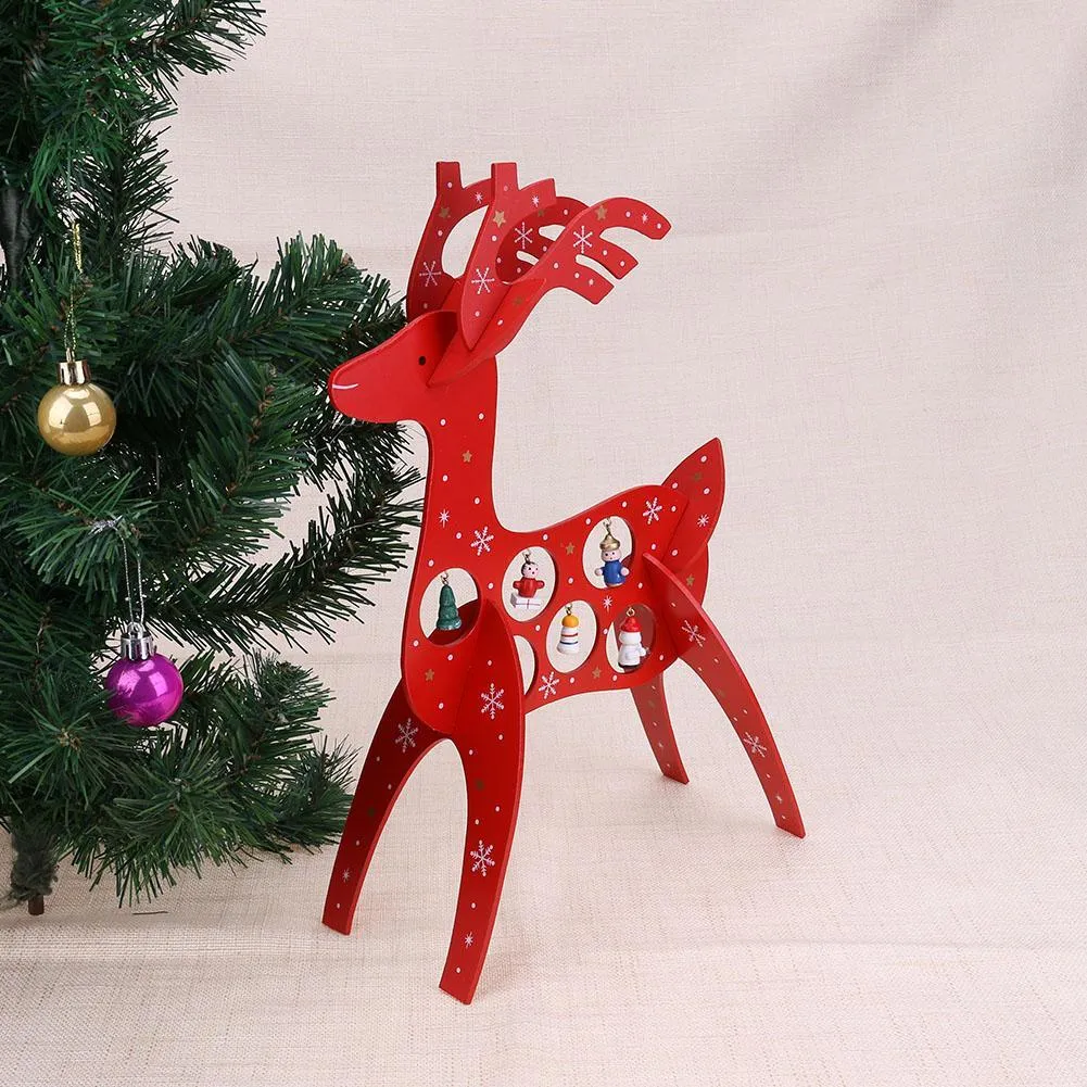 Elk Ornaments Assembled  Red Wooden Christmas Windows Shops Deer Decoration