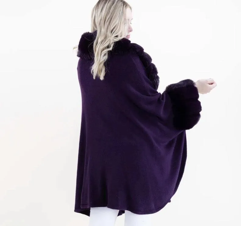 Faux Fur Collar and Cuffs Cape