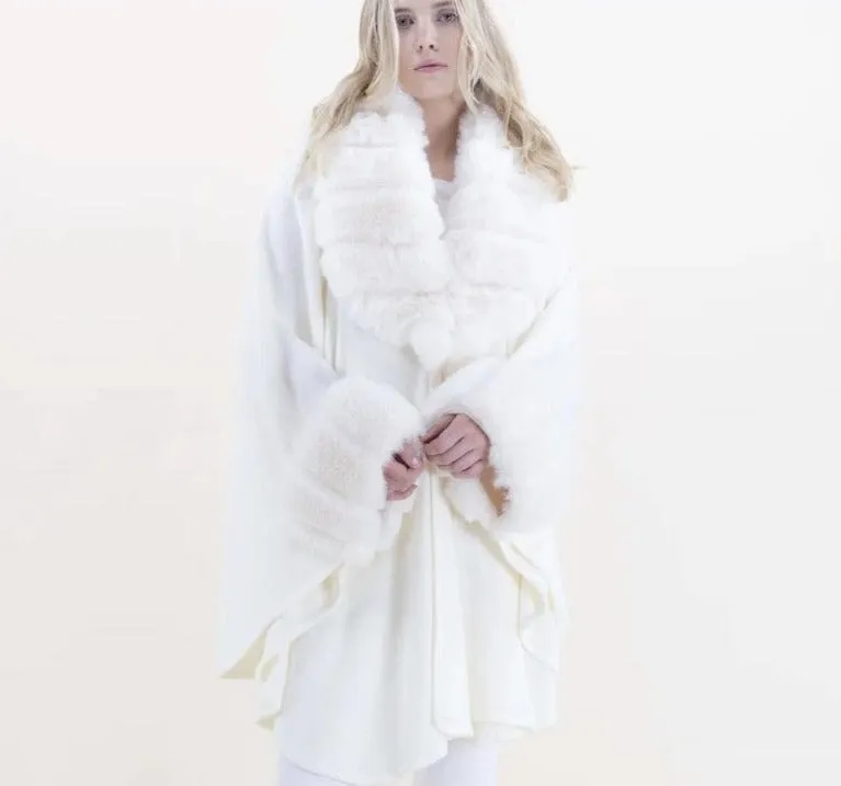 Faux Fur Collar and Cuffs Cape