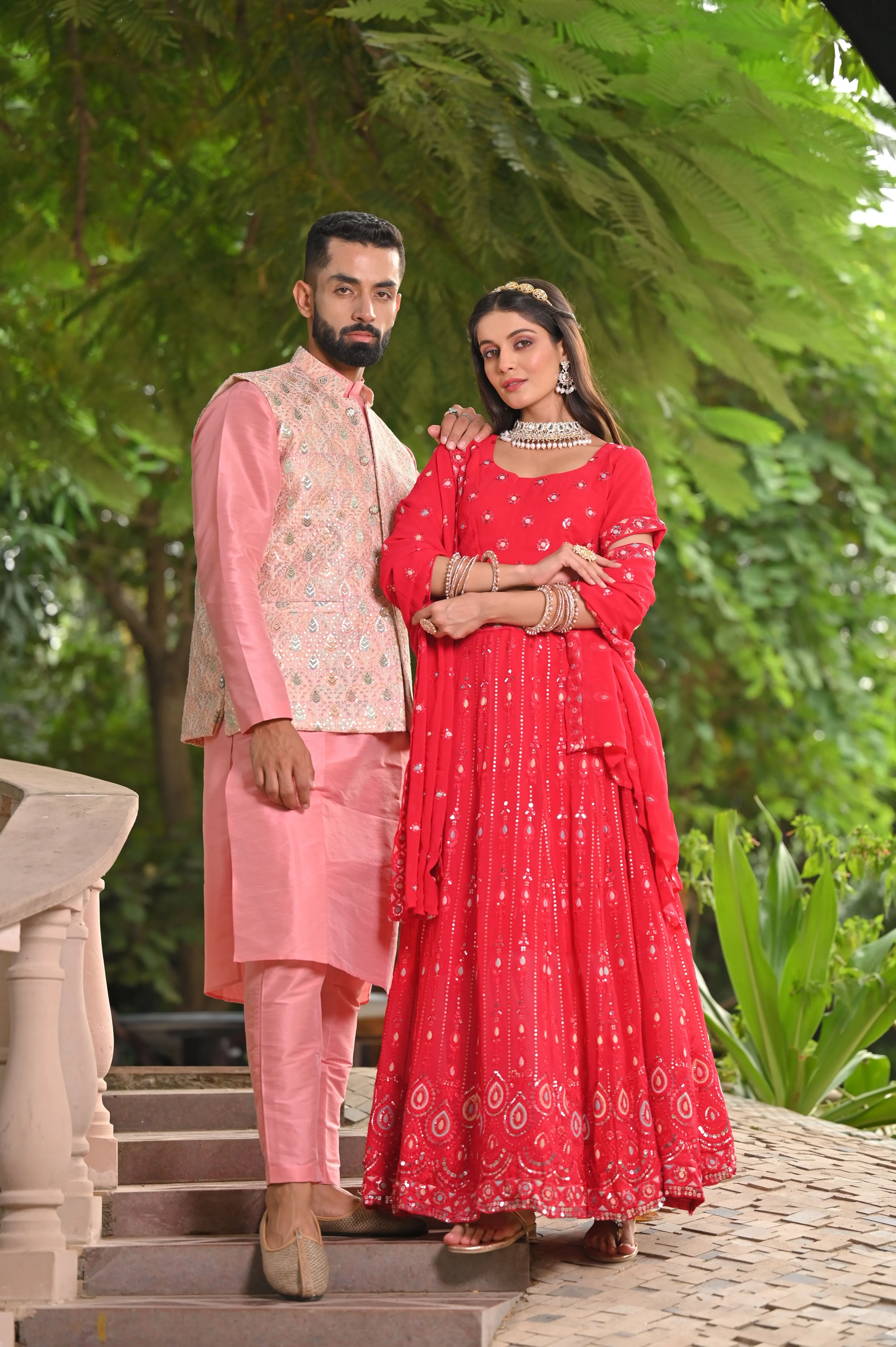 Festive Blush Mirrored Lehenga