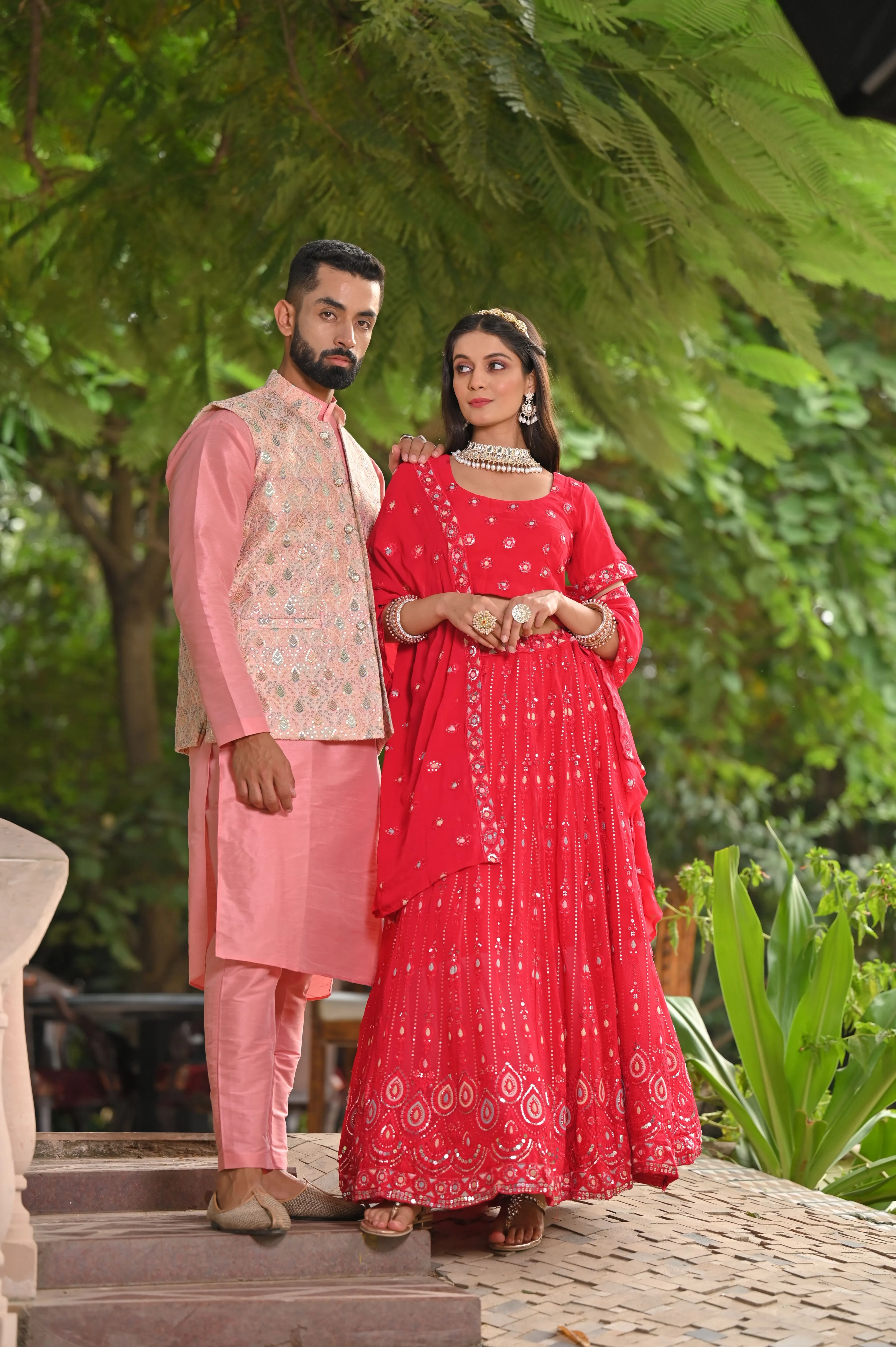 Festive Blush Mirrored Lehenga