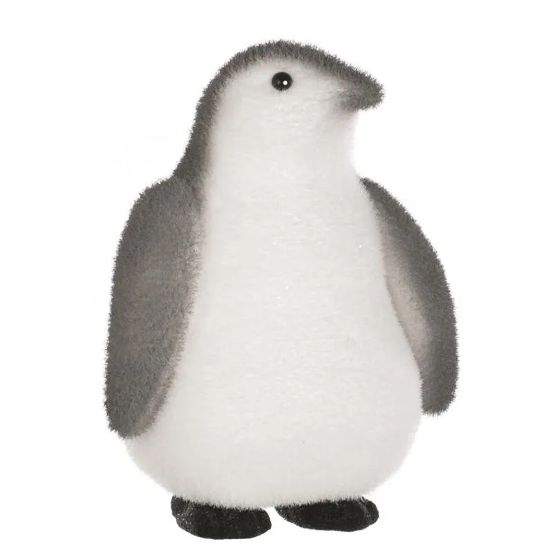 Festive Flocked Penguin Black and White