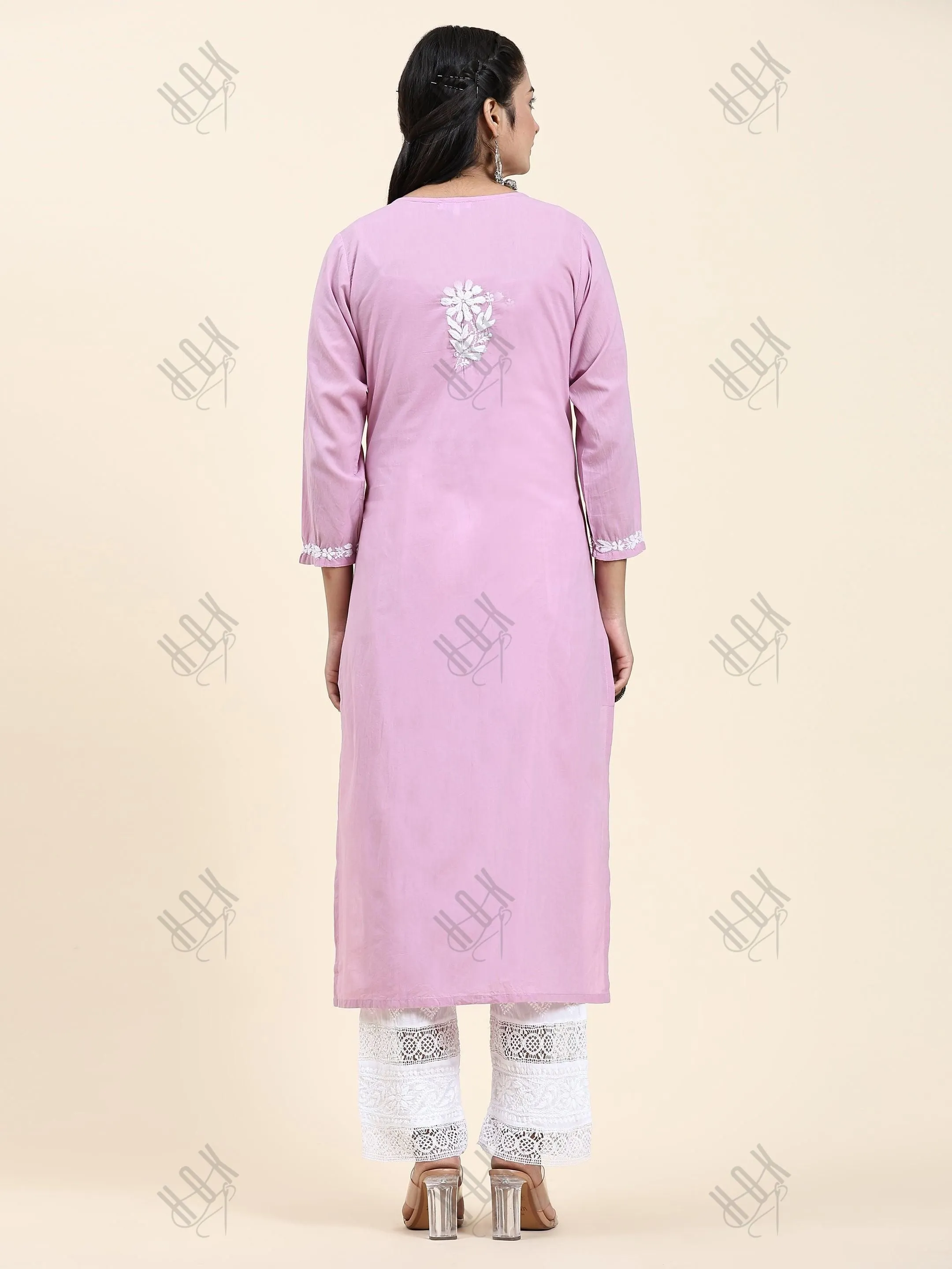 Fizaa Chikankari Long Kurti In Cotton for Women- Lavender