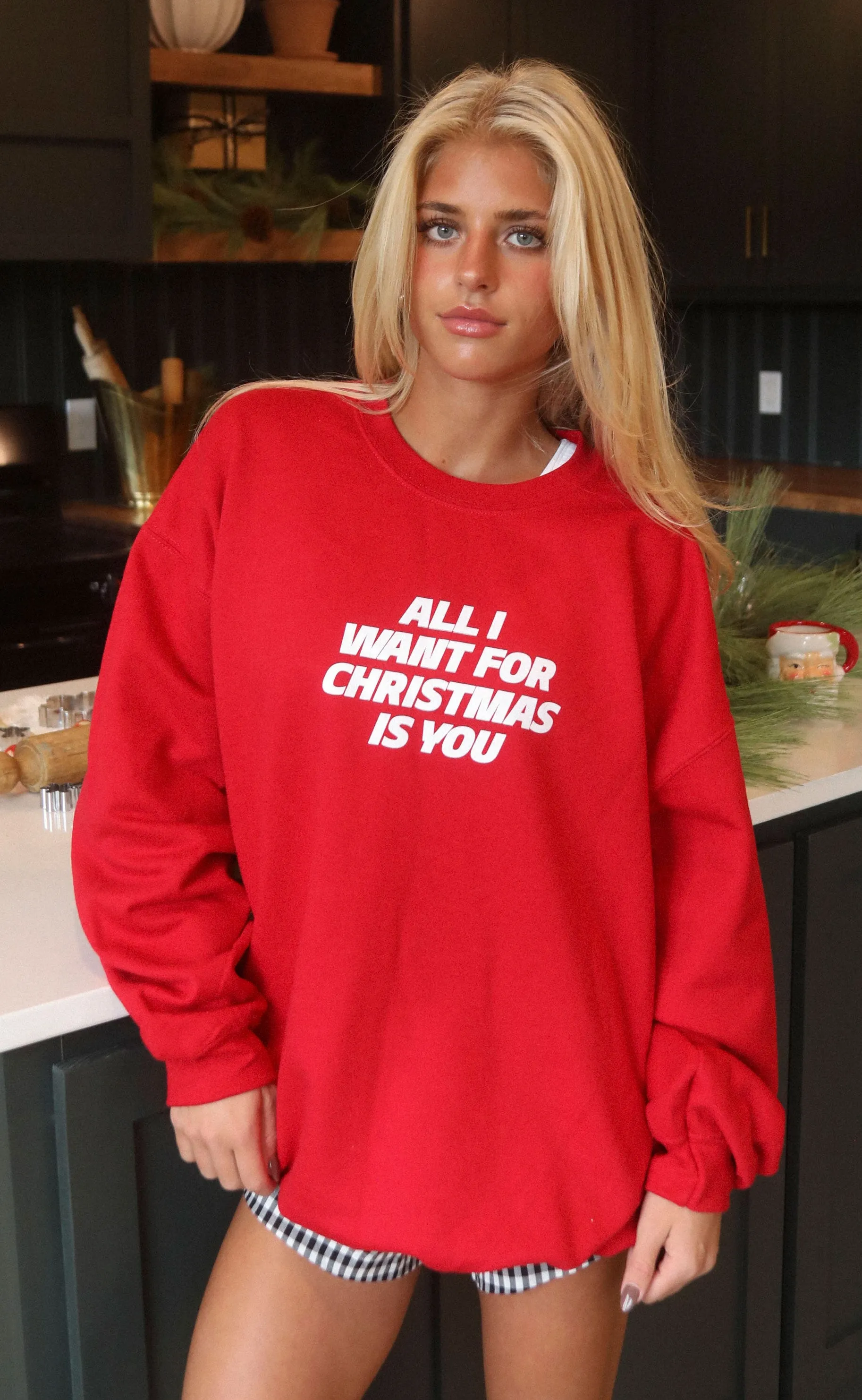 friday   saturday: all i want for christmas sweatshirt