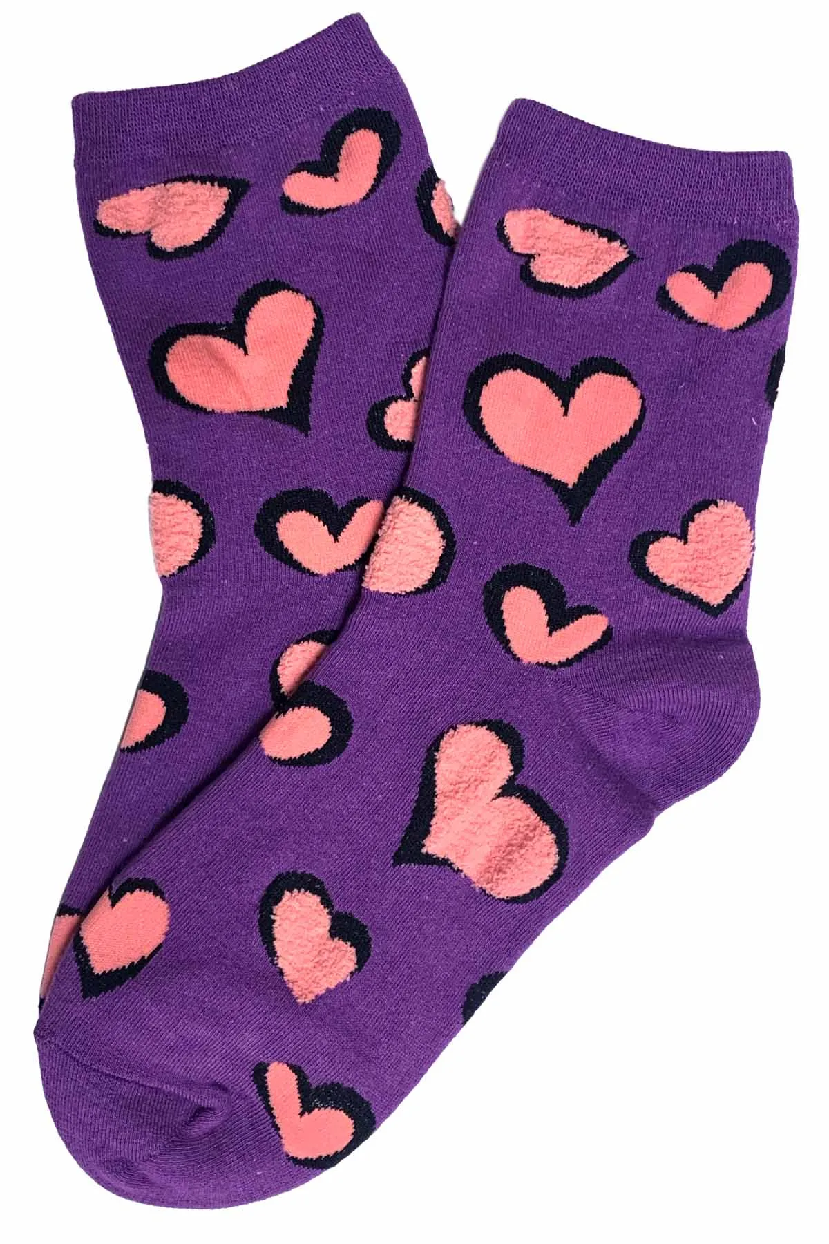 Fuzzy Heart Socks Purple