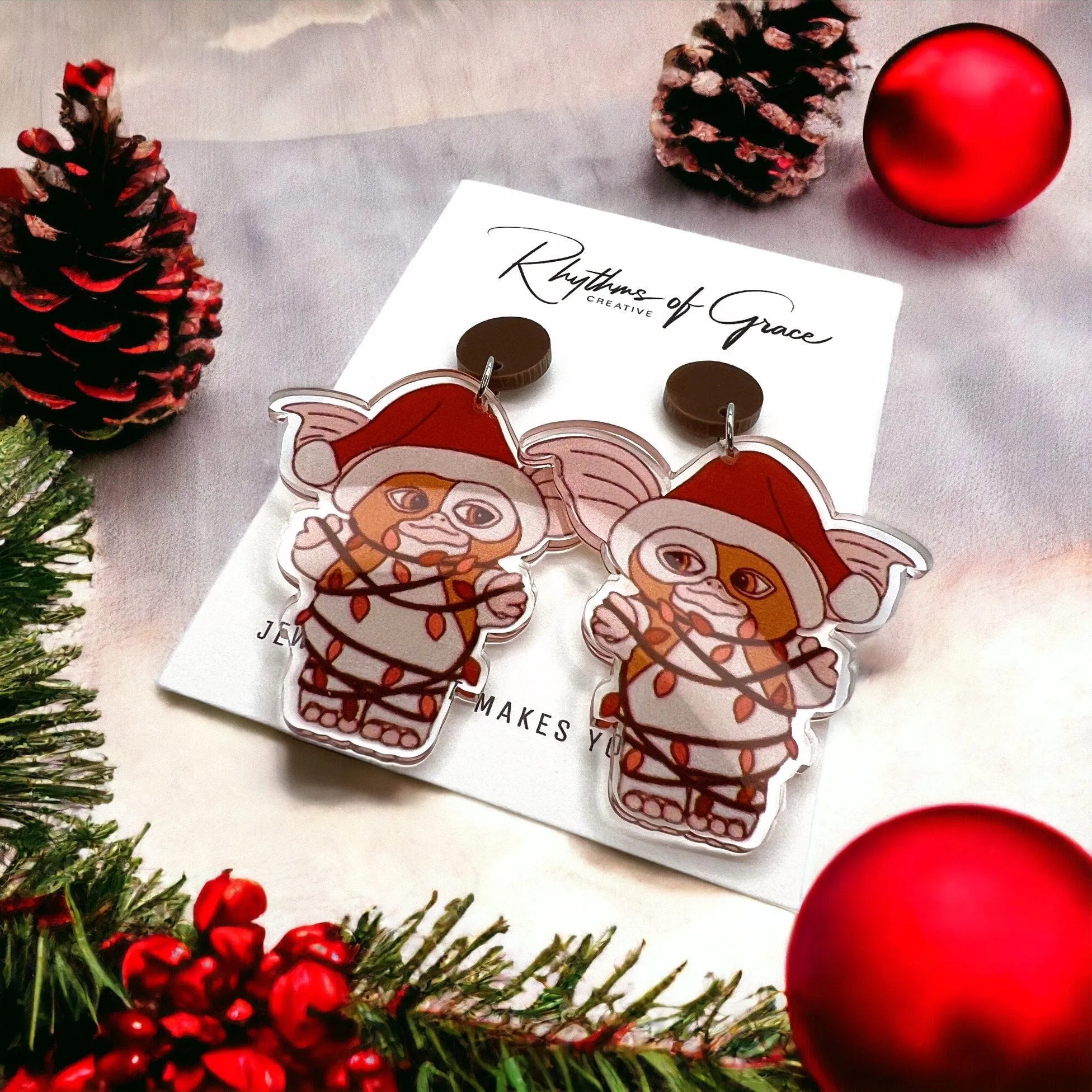 Gizmo Earrings - Gremlins, Handmade Jewelry, Gremlin Earrings, Gremlins Earrings, Handmade Earrings, Gizmo the Gremlin, Christmas Earrings