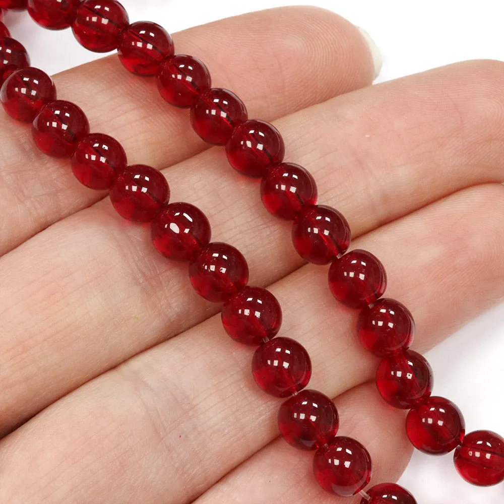 Glass Round Dark Red 6mm - 1 String