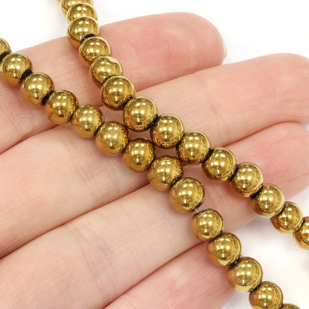 Glass Round Gold 6mm - 1 String