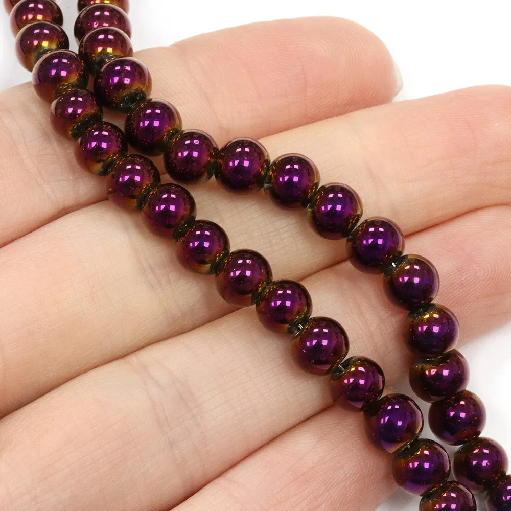 Glass Round Purple 6mm - 1 String