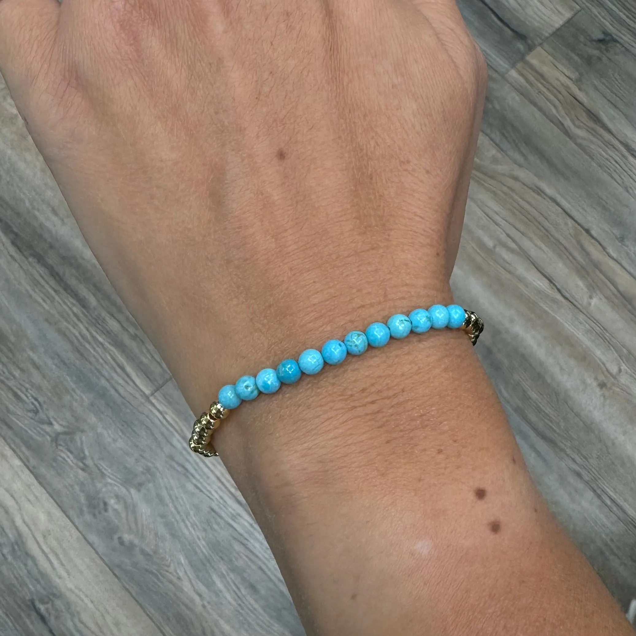 Gold Filled Stretch Ball Bracelet With Turquoise Row