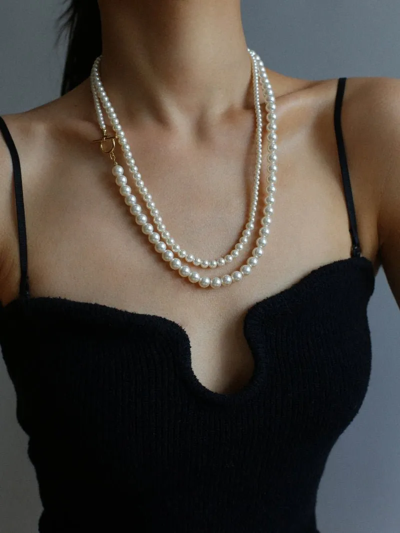 Gradient Pearl Long OT Clasp Necklace Sweater Necklace