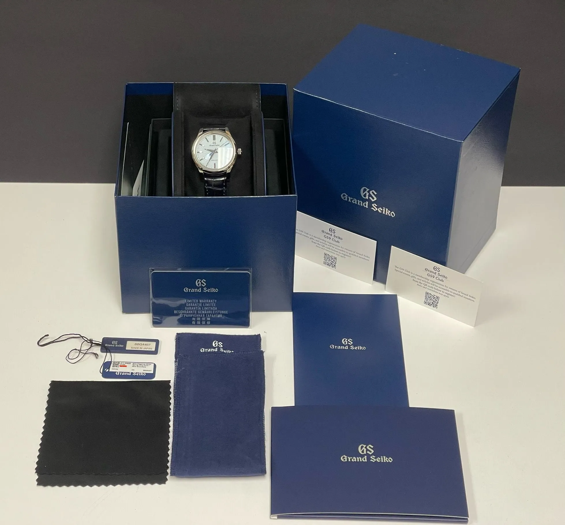 Grand Seiko Elegance Collection SBGA407G Blue Snowflake Dial Spring Drive Men's Watch