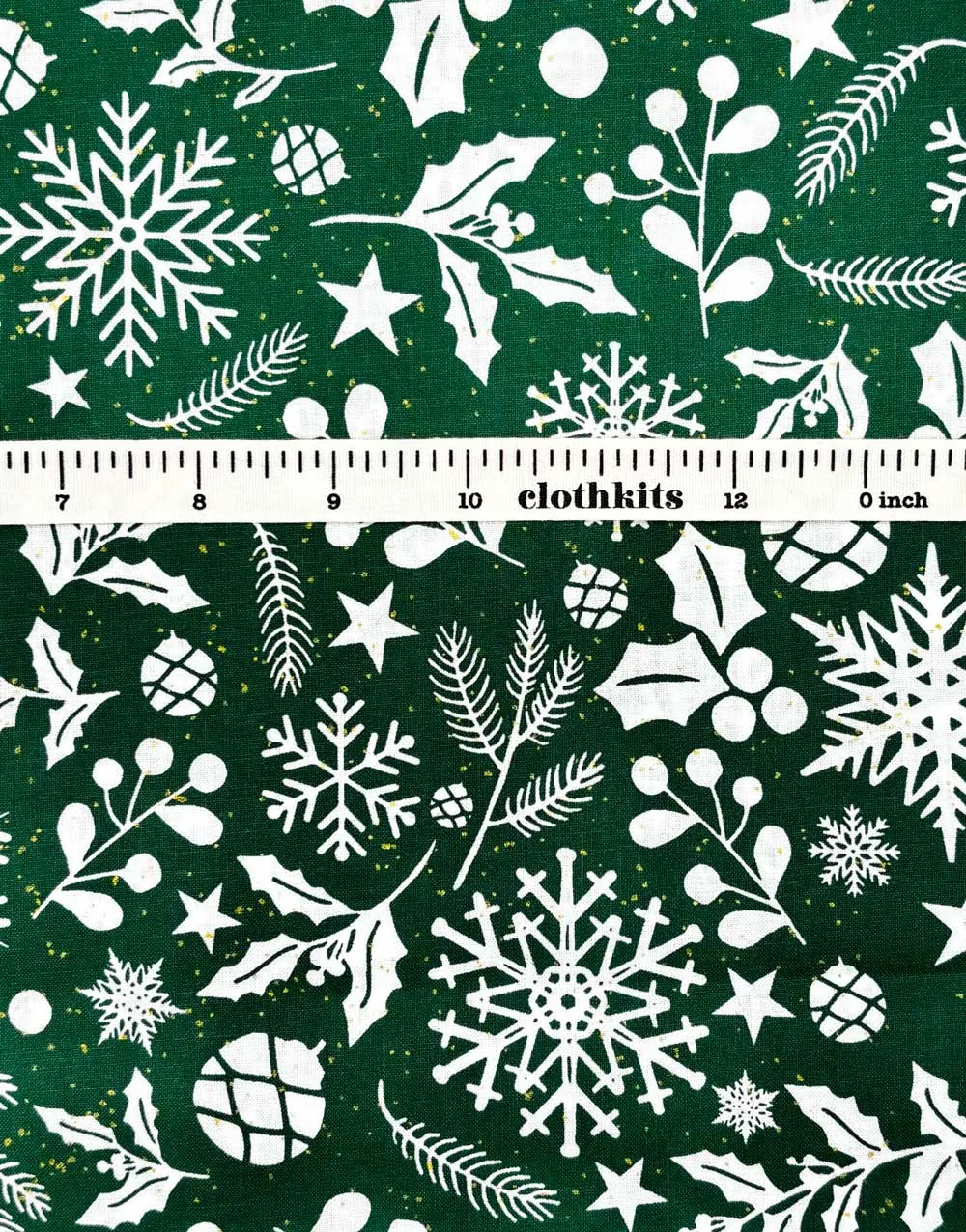 Green & White Holly Foiled Christmas Cotton Poplin Fabric