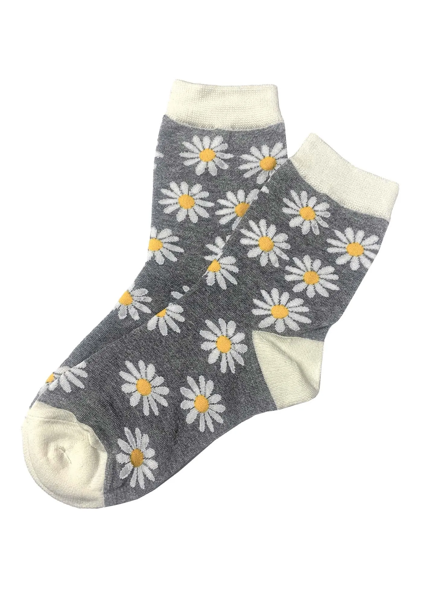 Grey Daisy Socks with White Tips