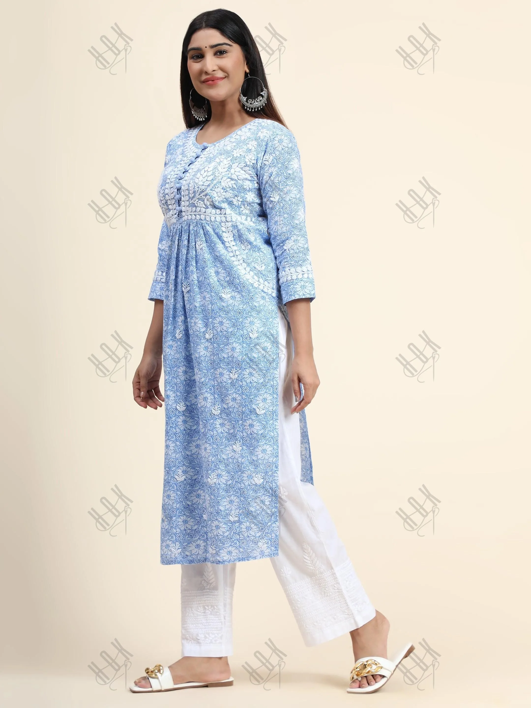 Hand embroidery Chikankari Long Kurta- Printed White