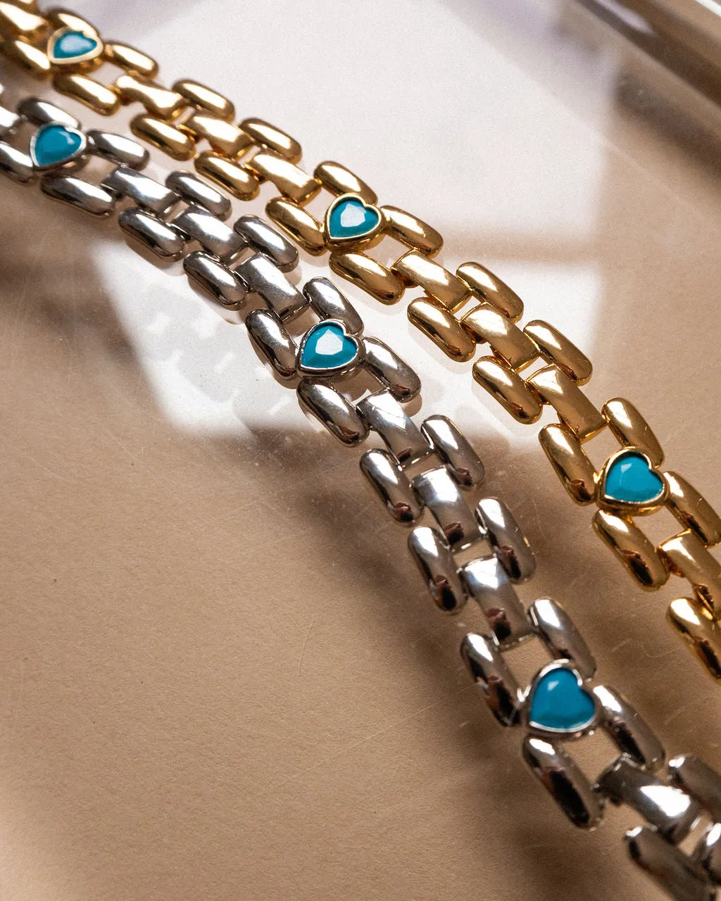 Heart Stone Link Bracelet- Gold