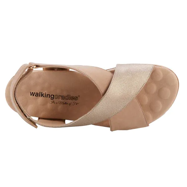 Henley Sandal: Light Taupe Nubuck and Gold Stamped Leather I Walking Cradle