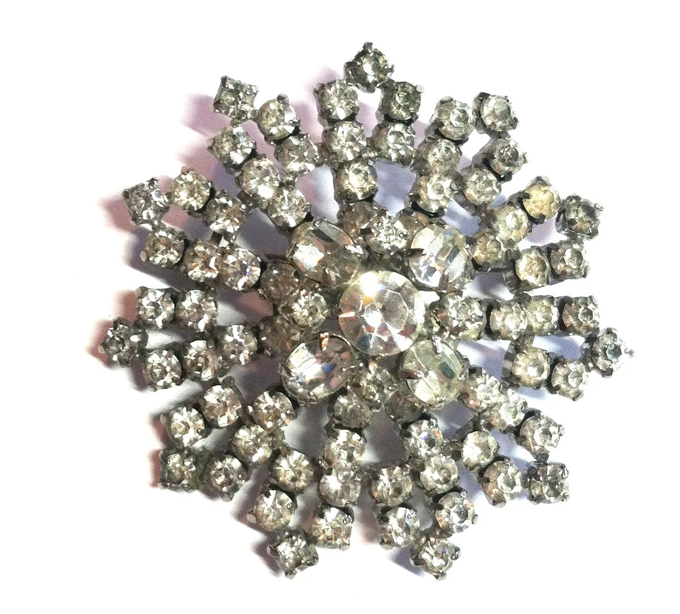 Huge Bright Clear Rhinestone Statement Brooch circa 1950s