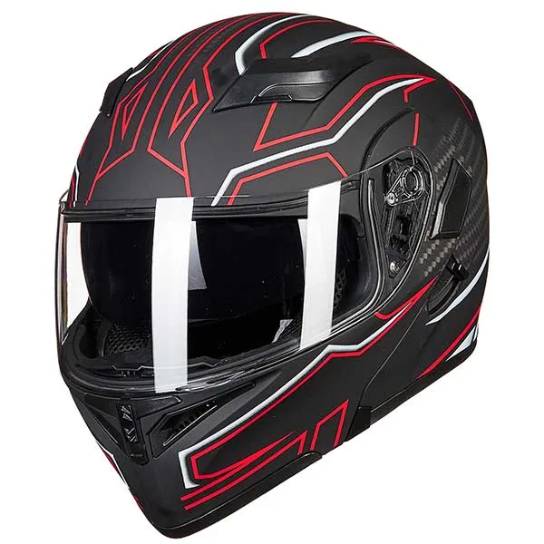 ILM Motorcycle Dual Visor Flip up Modular Full Face Helmet Model 902LED