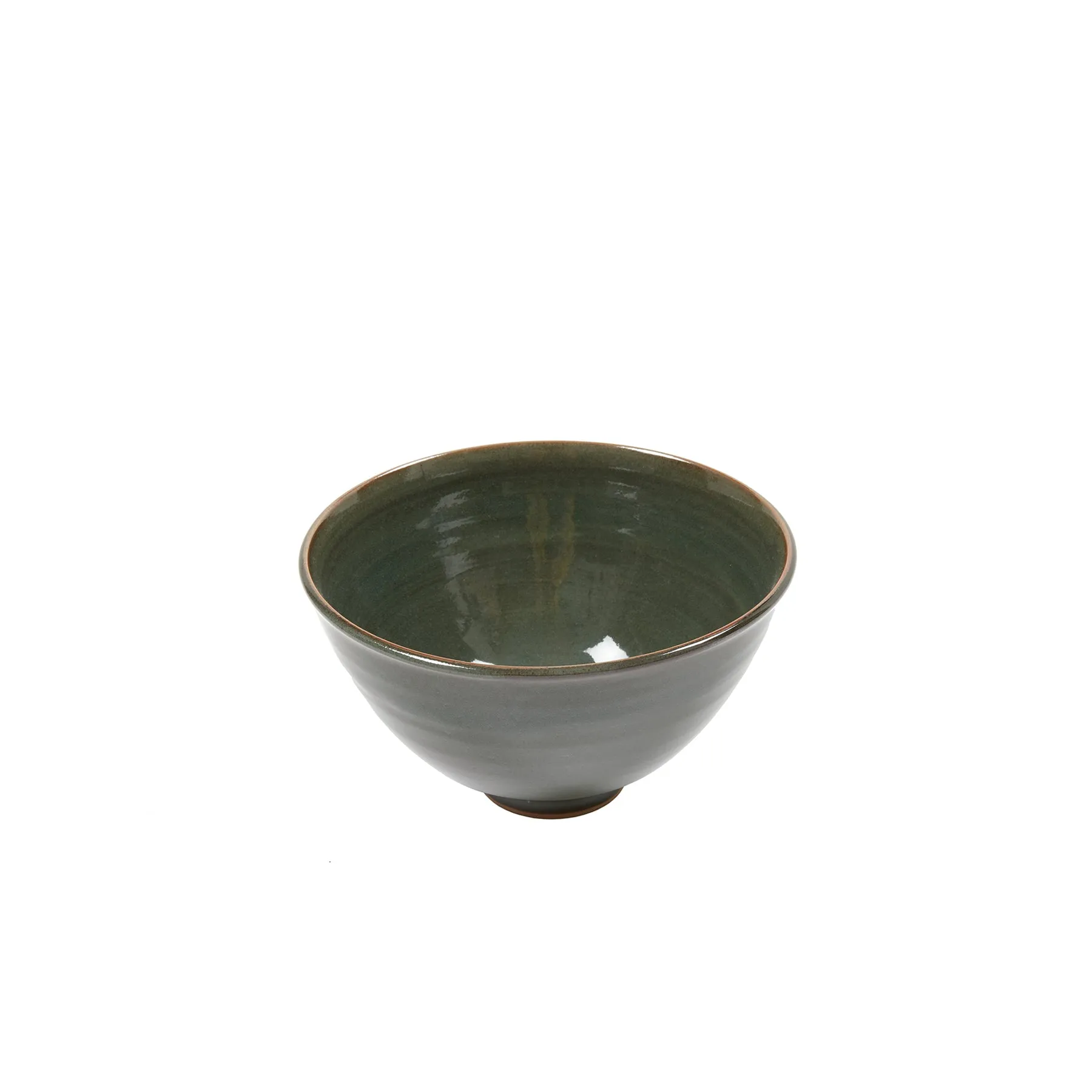 Keramische Werkstatt Margaretenhöhe Hand Thrown Large Stoneware Pointed Cereal Bowl in Dark Green Nr. 7