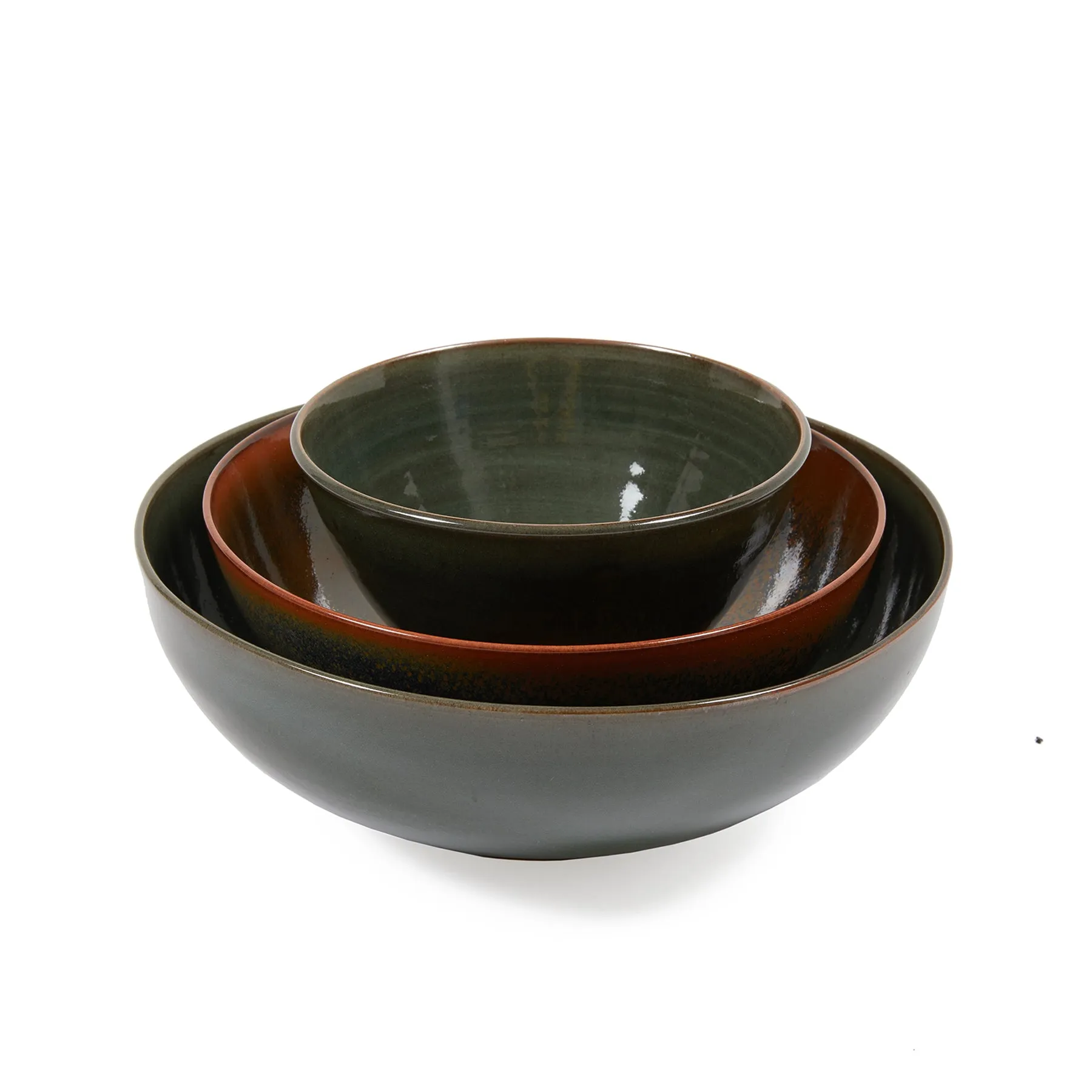 Keramische Werkstatt Margaretenhöhe Hand Thrown Stoneware Salad Bowl in Dark Green