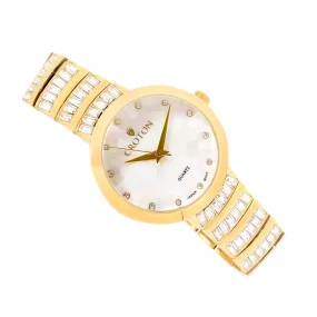 Ladies Goldtone Mosaic Mother of Pearl Dial & Crystal Baguette Bracelet