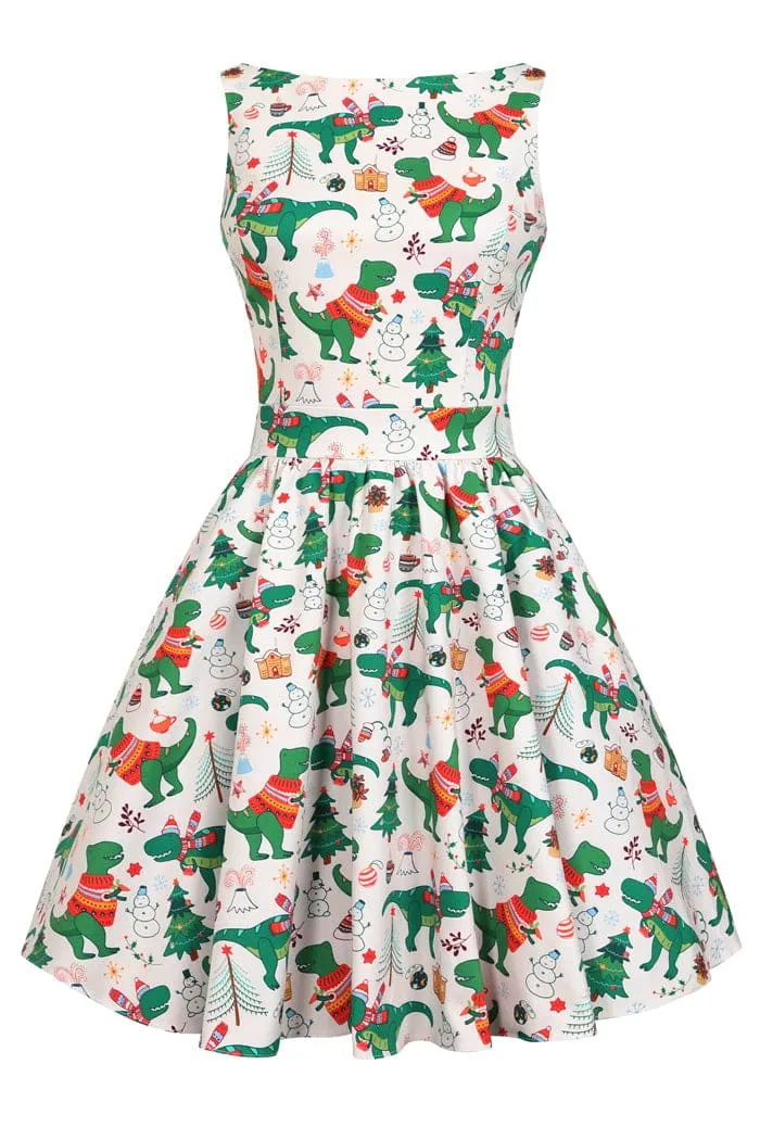 Lady Vintage Tea Dress in Festive Rex Print Christmas