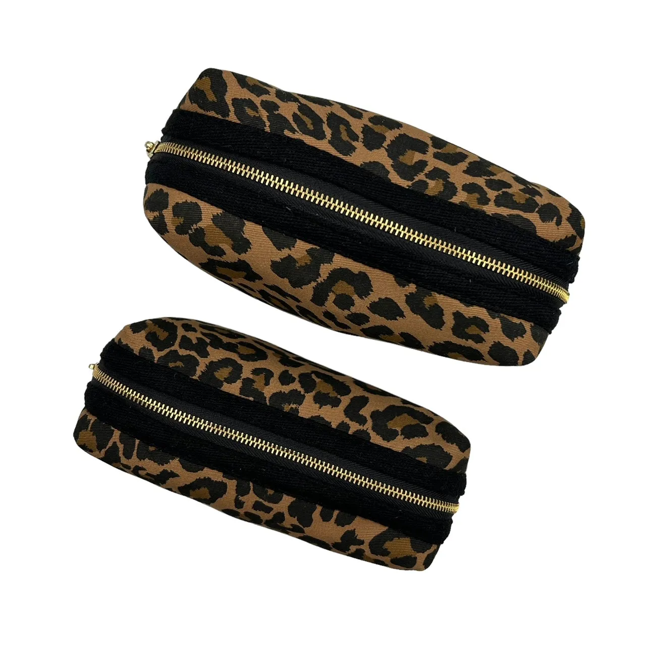 Leopard print make-up bag, large and small, with a palm tree brooch