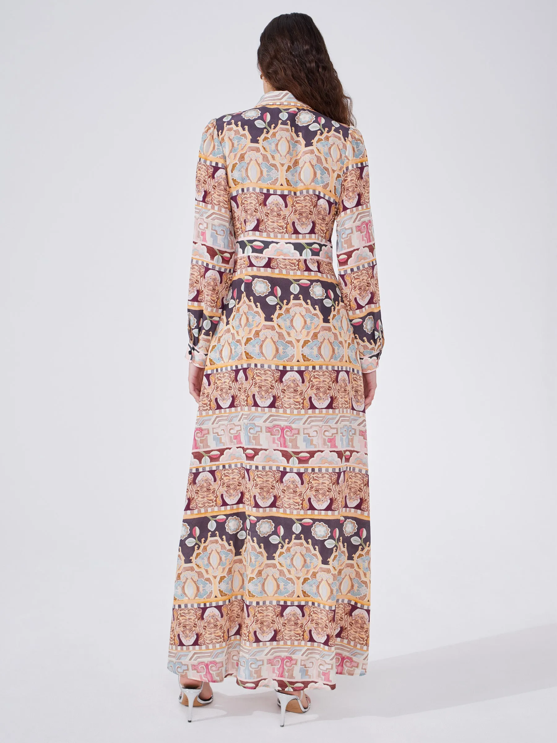 Lotus Tiger Silk Maxi Shirt Dress