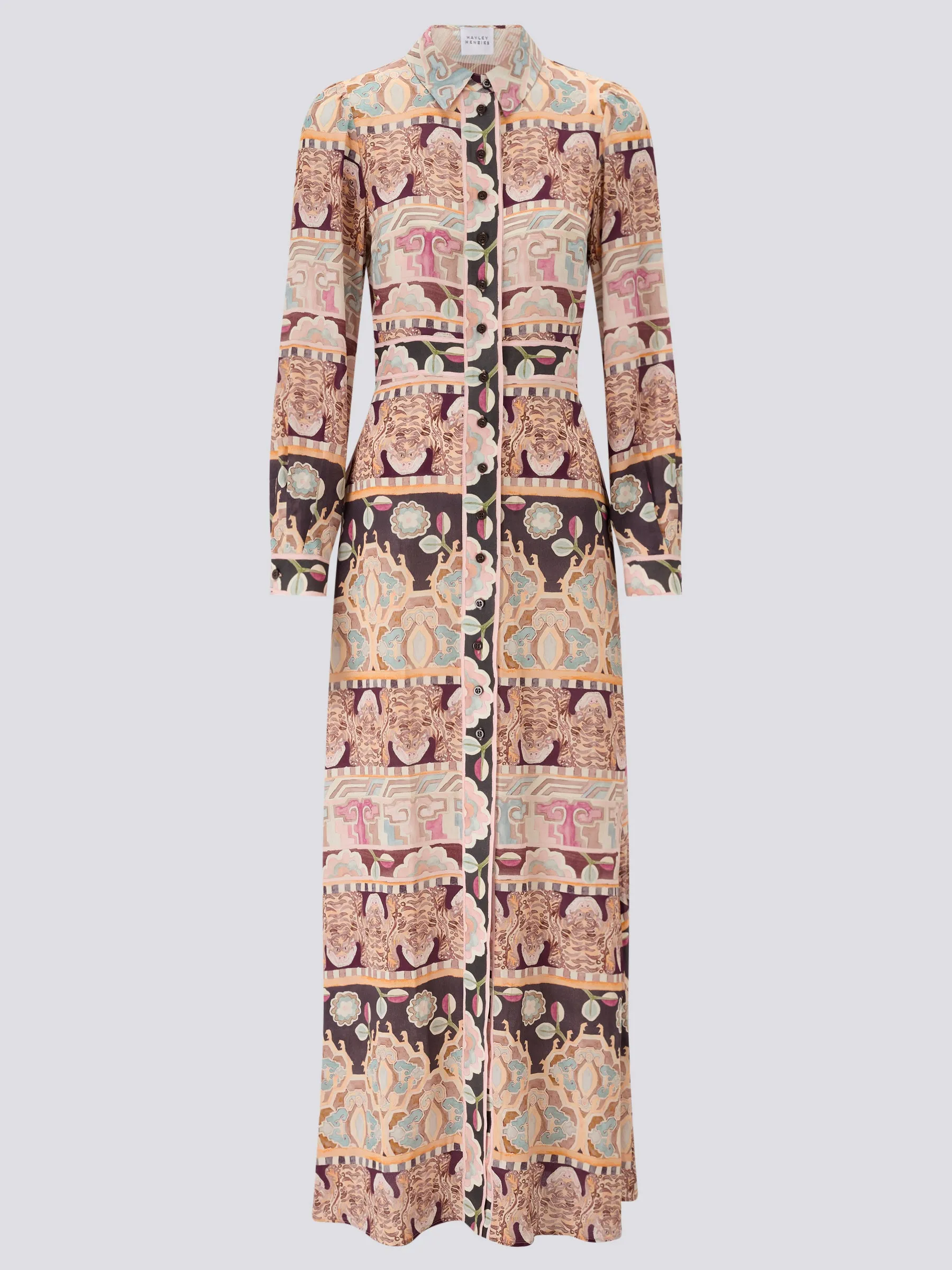 Lotus Tiger Silk Maxi Shirt Dress