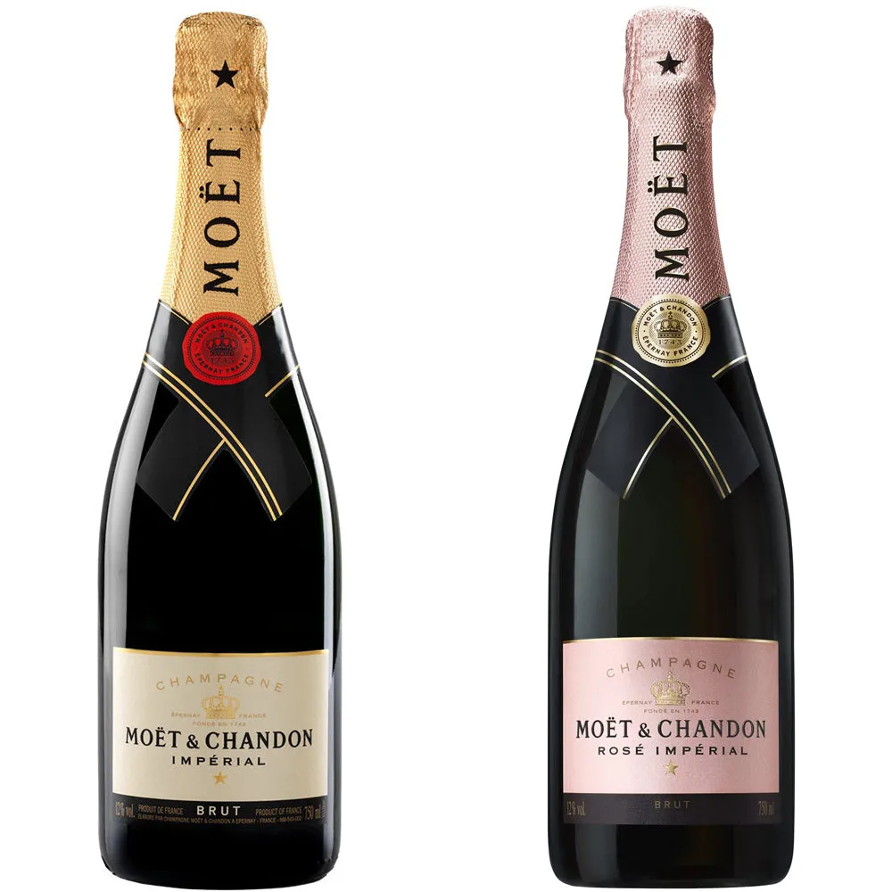 Luxury Champagne Gift Set Includes Moet Brut & Rose, 2 Personalised Champagne Flutes & Truffles