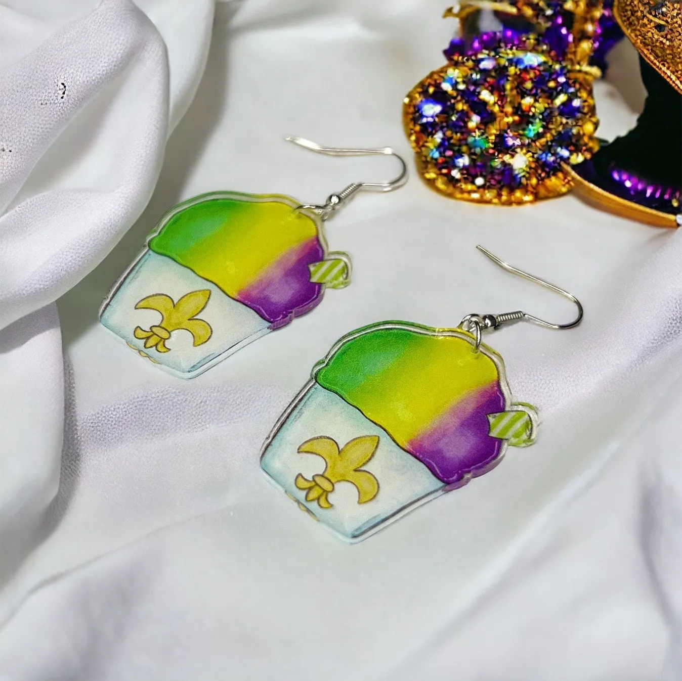 Mardi Gras Earrings - Handmade Jewelry, Snowball Earrings, New Orleans, Purple Green Gold, Mardi Gras Jewelry, Parade Outfit, Sneaux Ball