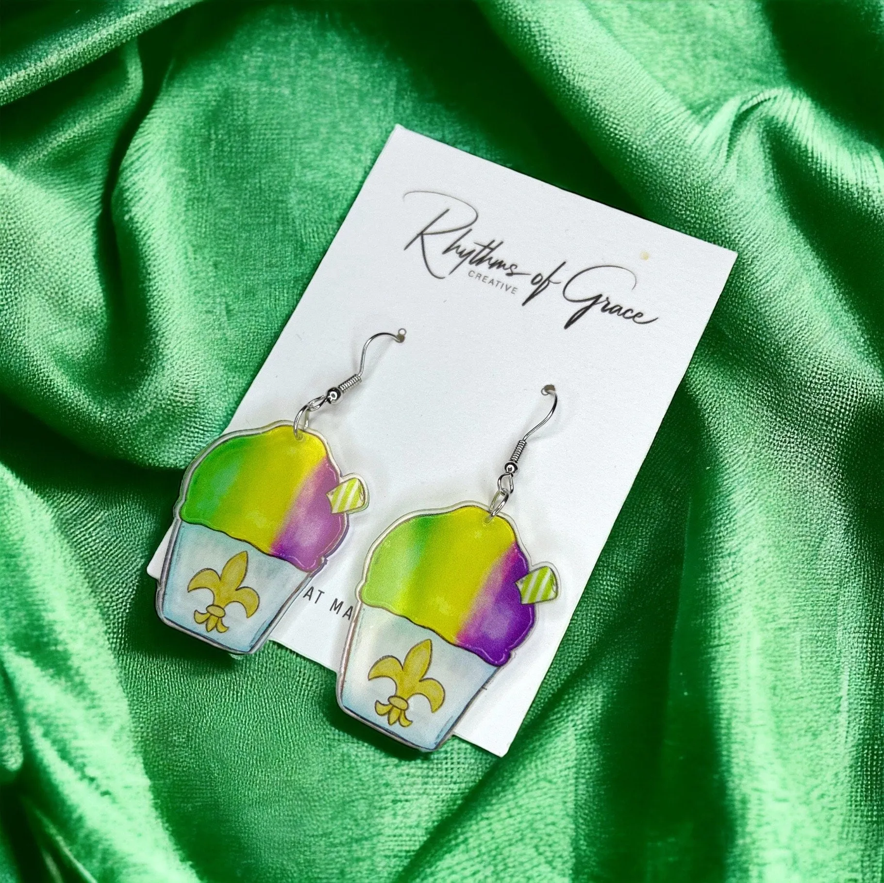 Mardi Gras Earrings - Handmade Jewelry, Snowball Earrings, New Orleans, Purple Green Gold, Mardi Gras Jewelry, Parade Outfit, Sneaux Ball