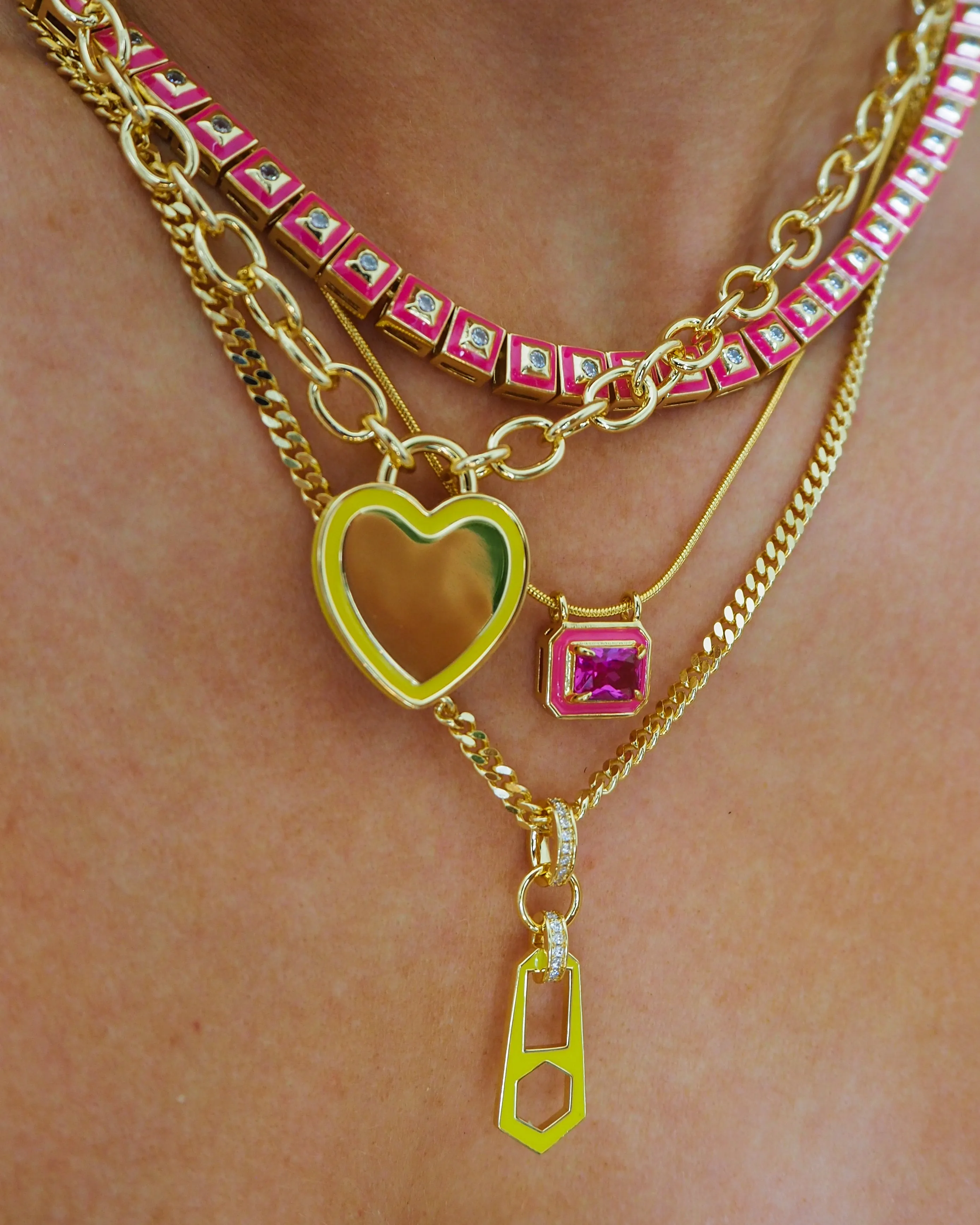 Mini Zipper Pendant Necklace- Neon Yellow- Gold