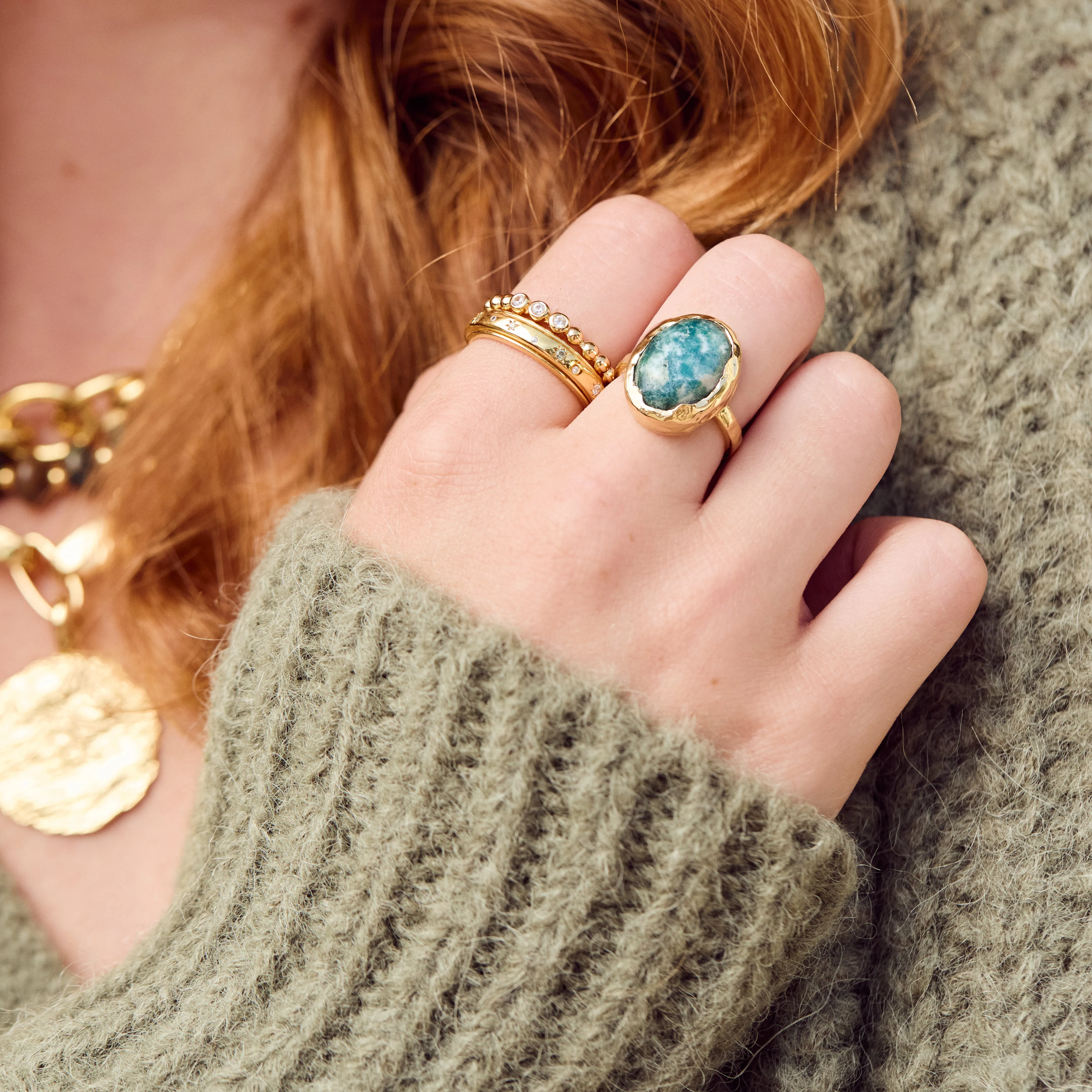 Molten Organic Snowflake Jade Ring